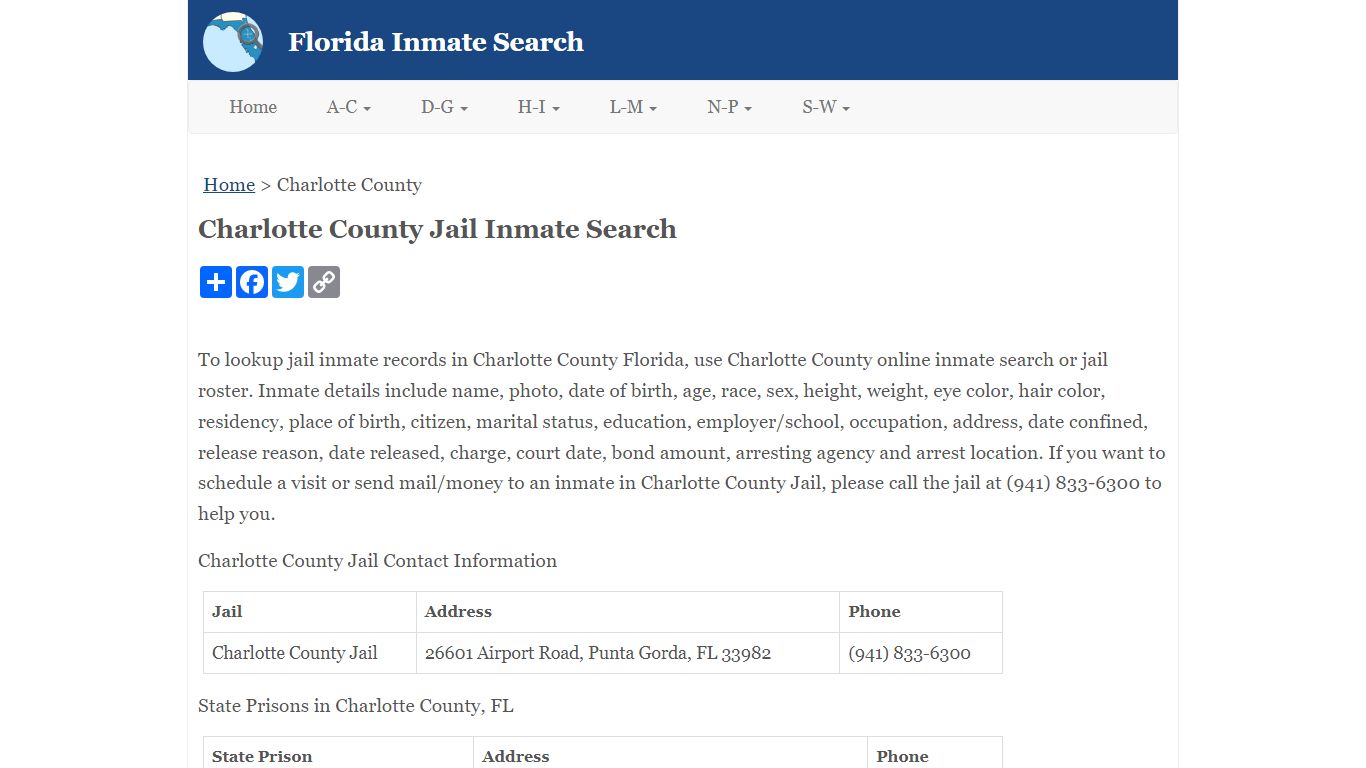 Charlotte County Jail Inmate Search